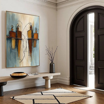 Convergence: Vertical Textured Abstract Oil Painting for Walls | beige palette, original Hand-painted on premium stretched canvas using artist-grade oils; rich layered surface combines smooth gradi...