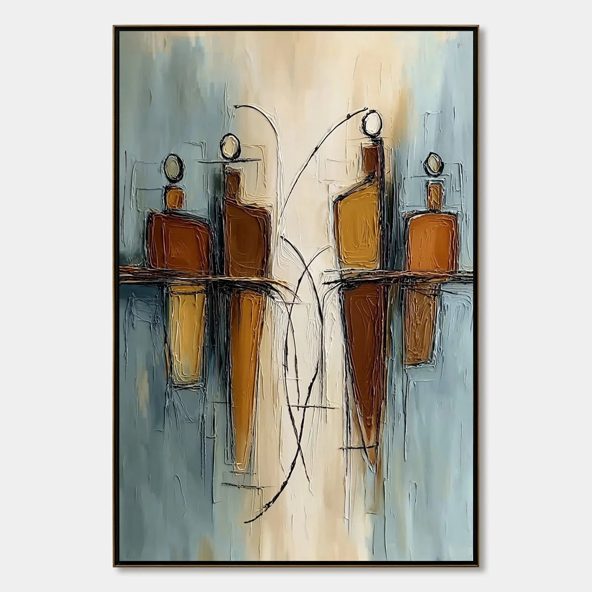 Convergence: Vertical Textured Abstract Oil Painting for Walls | hanging in Convergence: Vertical Textured Abstract Oil Painting for Walls featuring layered textured brushwork in refined tones; abs...