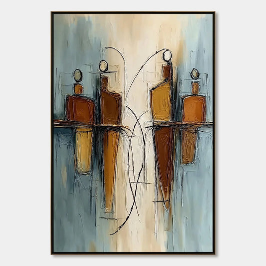 Convergence: Vertical Textured Abstract Oil Painting for Walls | hanging in Convergence: Vertical Textured Abstract Oil Painting for Walls featuring layered textured brushwork in refined tones; abs...