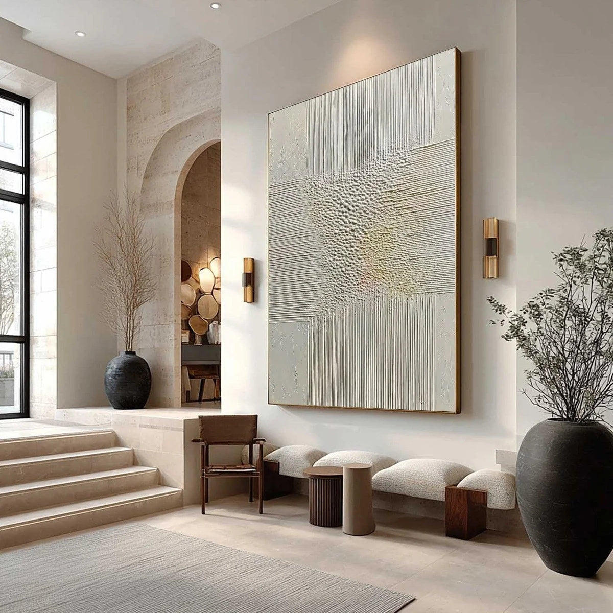 ECHOES OF STILLNESS: Vertical Wabi Sabi Textured Abstract Wall Art | Abstract mood, soft natural light studio shot