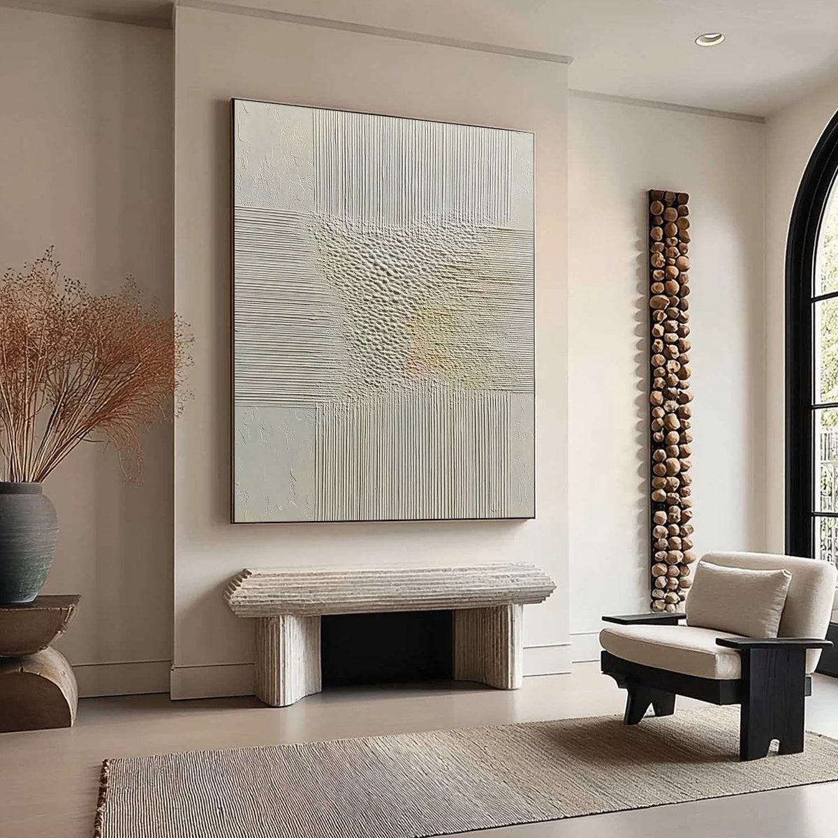 ECHOES OF STILLNESS: Vertical Wabi Sabi Textured Abstract Wall Art | beige palette, original Hand-painted on premium stretched canvas using artist-grade oils; rich layered surface combines smooth g...