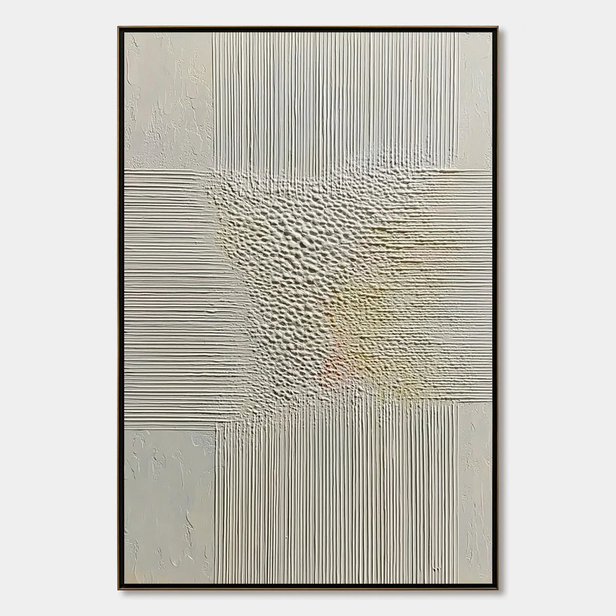 ECHOES OF STILLNESS: Vertical Wabi Sabi Textured Abstract Wall Art | hanging in ECHOES OF STILLNESS: Vertical Wabi Sabi Textured Abstract Wall Art featuring layered textured brushwork in refined to...