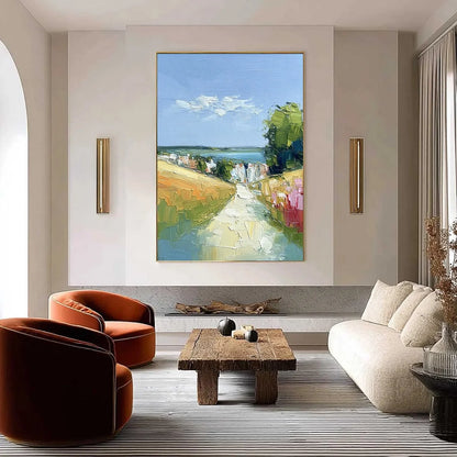 VIA AL MARE: Textured Impasto Painting of a Coastal Village Path | Abstract closeup, raised brushwork detail