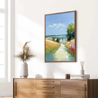 VIA AL MARE: Textured Impasto Painting of a Coastal Village Path | multi-color palette, original oil on stretched canvas art