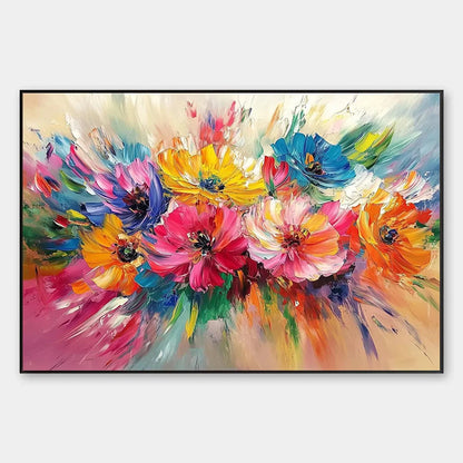 VIBRANT BLOOM: Impasto Floral Oil Painting in Vibrant Multicolor | hanging in living room, Abstract wall art
