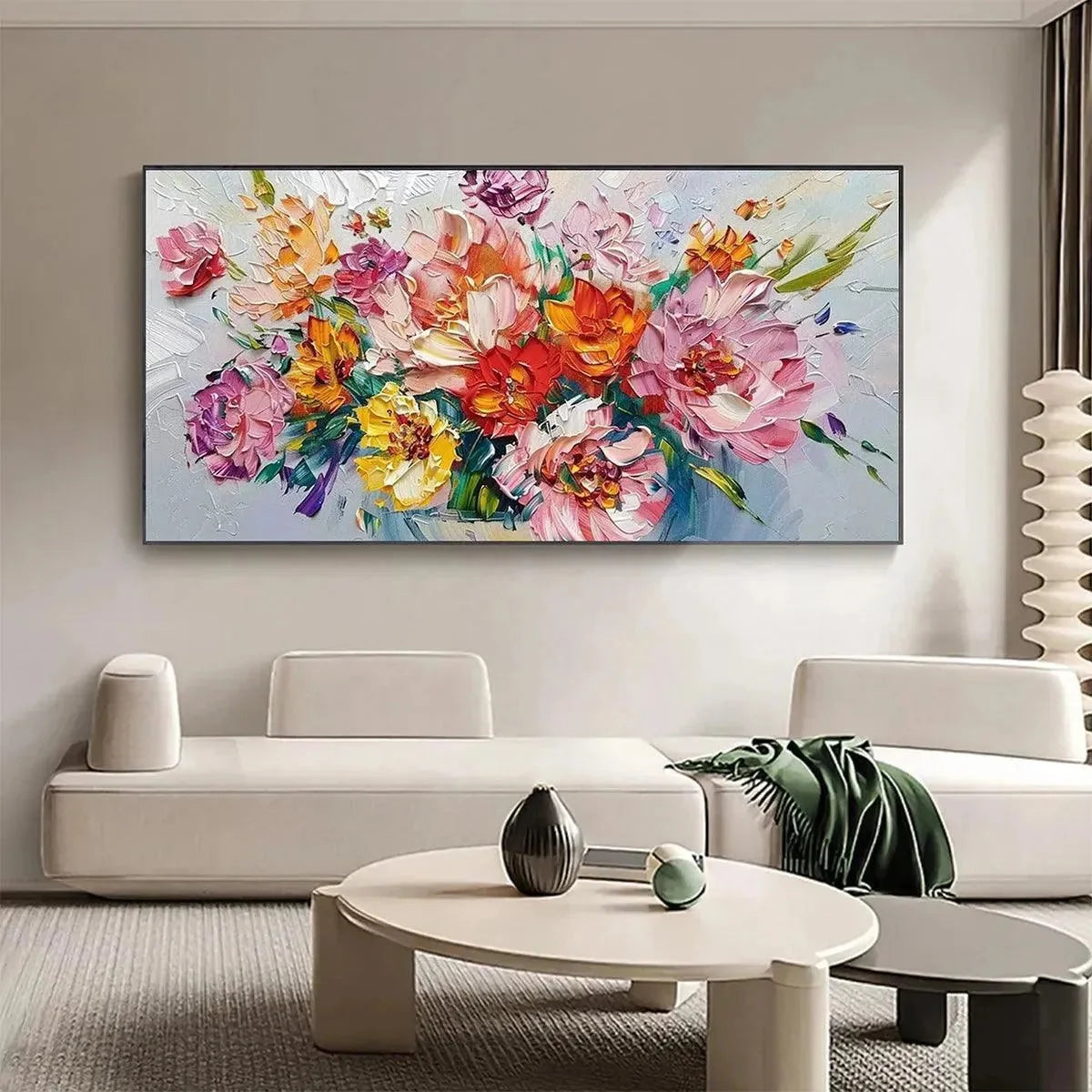 VIBRANT BOUQUET: Textured Impasto Floral Bouquet Painting in Vibrant Colors | Abstract closeup, raised brushwork detail
