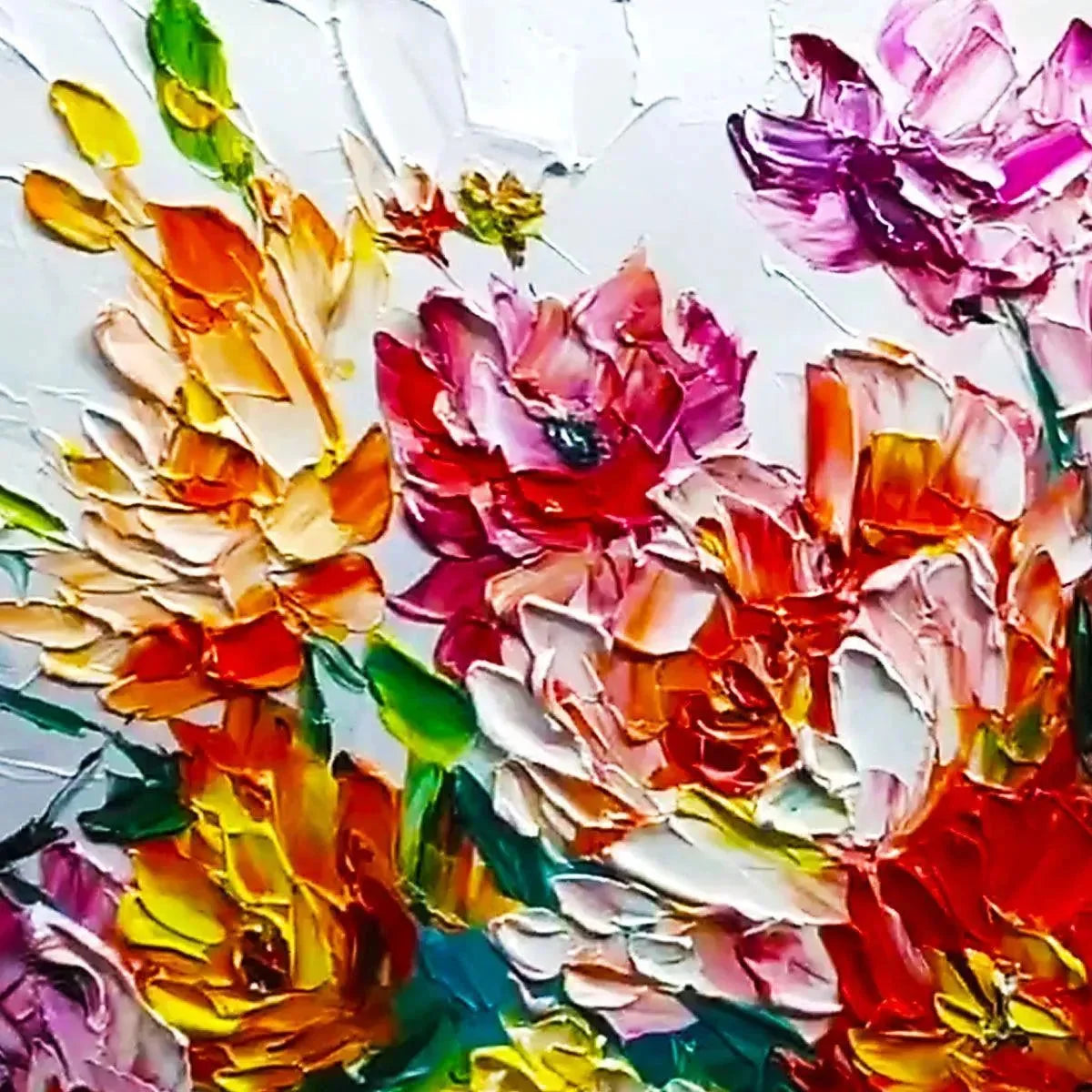 VIBRANT BOUQUET: Textured Impasto Floral Bouquet Painting in Vibrant Colors | rectangular format, hand-painted canvas edge
