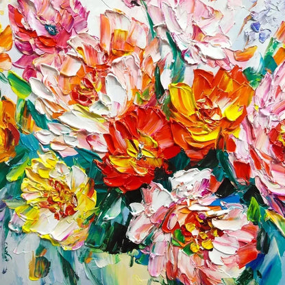 VIBRANT BOUQUET: Textured Impasto Floral Bouquet Painting in Vibrant Colors | rolled canvas, ready for custom framing