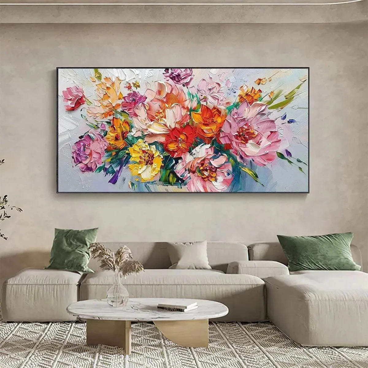 VIBRANT BOUQUET: Textured Impasto Floral Bouquet Painting in Vibrant Colors | Abstract mood, soft natural light studio shot
