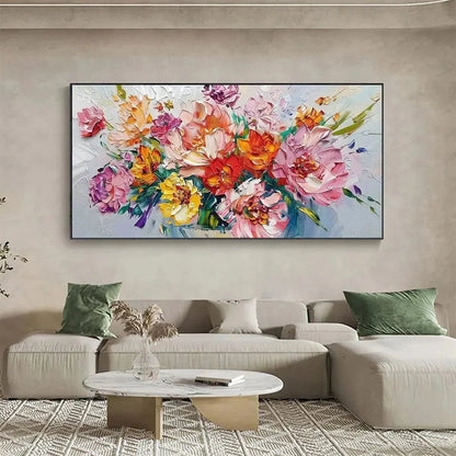 VIBRANT BOUQUET: Textured Impasto Floral Bouquet Painting in Vibrant Colors | Abstract mood, soft natural light studio shot