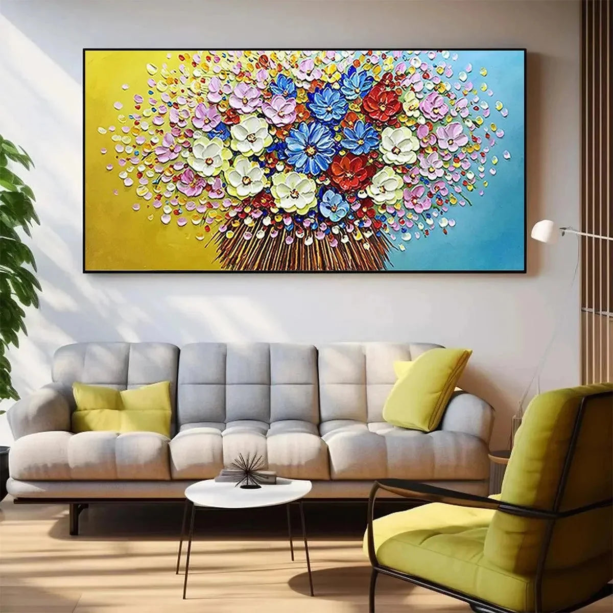 VIBRANT BOUQUET: Textured Impasto Floral Painting, Horizontal Wall Art | Abstract closeup, raised brushwork detail