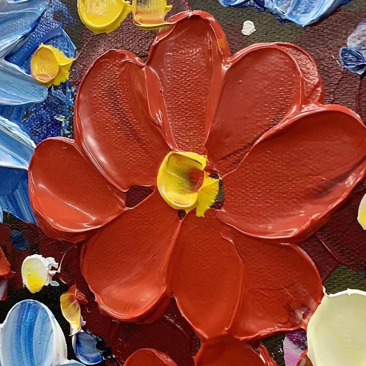 VIBRANT BOUQUET: Textured Impasto Floral Painting, Horizontal Wall Art | rectangular format, hand-painted canvas edge