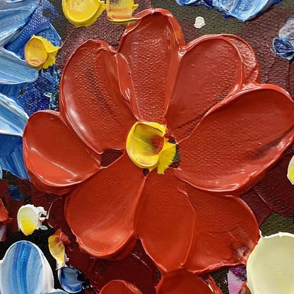 VIBRANT BOUQUET: Textured Impasto Floral Painting, Horizontal Wall Art | rectangular format, hand-painted canvas edge