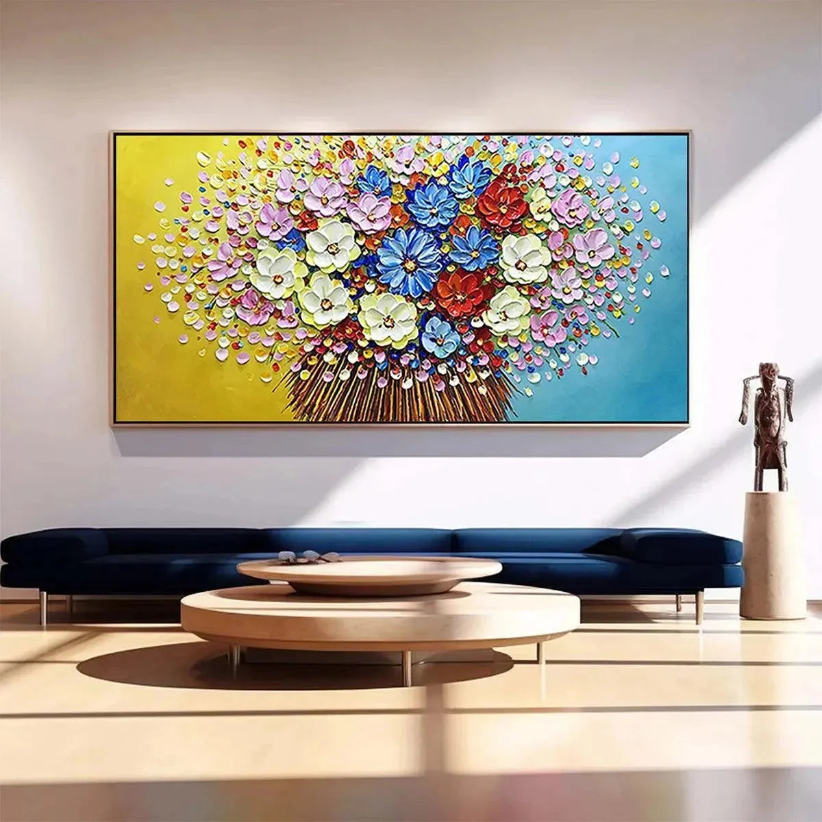 VIBRANT BOUQUET: Textured Impasto Floral Painting, Horizontal Wall Art | multi-color palette, original oil on stretched canvas art