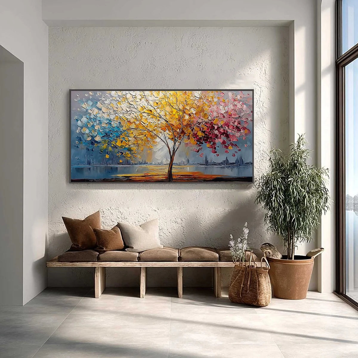 VIBRANT HORIZON: Textured Palette Knife Tree of Life Landscape Painting | Landscape closeup, raised brushwork detail