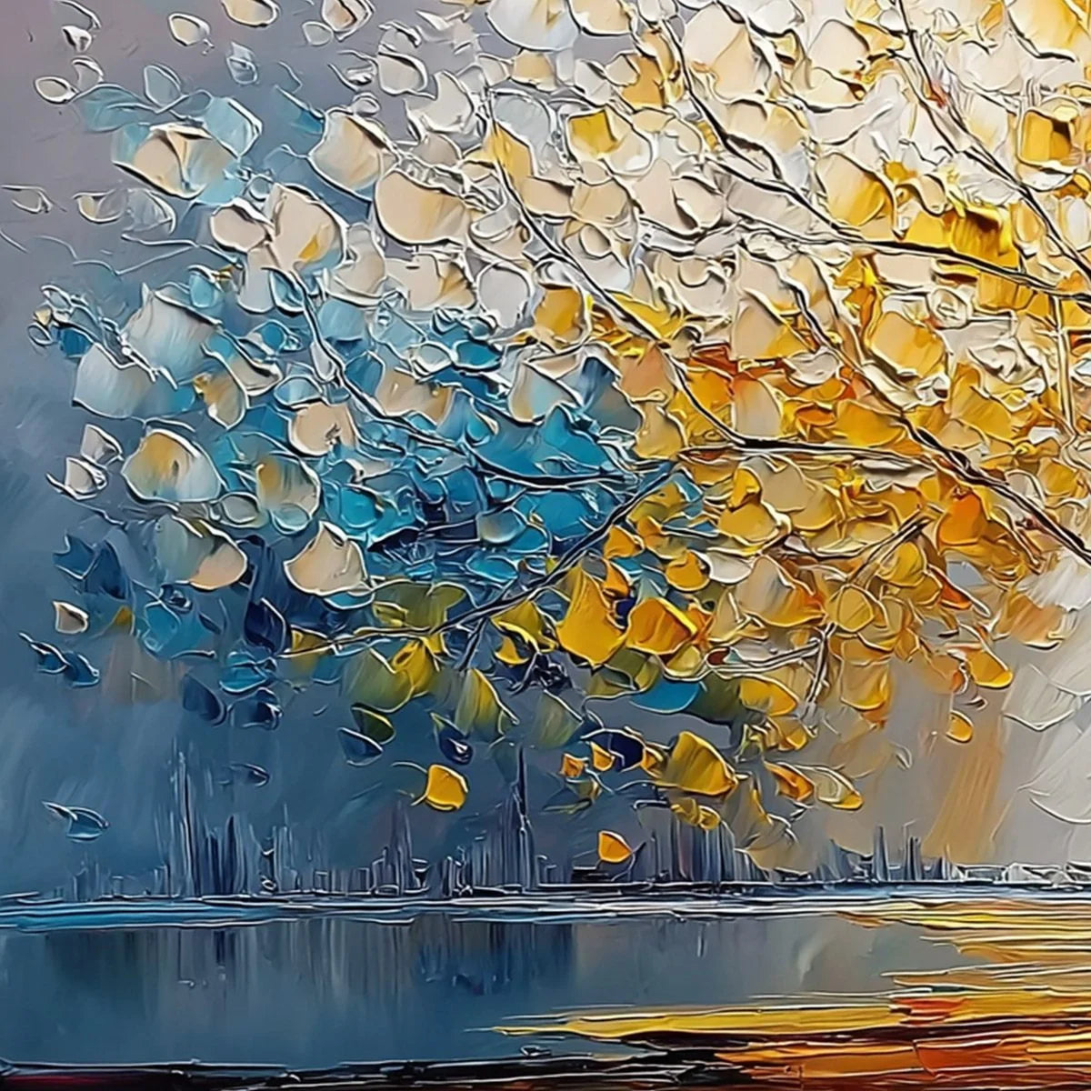 VIBRANT HORIZON: Textured Palette Knife Tree of Life Landscape Painting | rectangular format, hand-painted canvas edge
