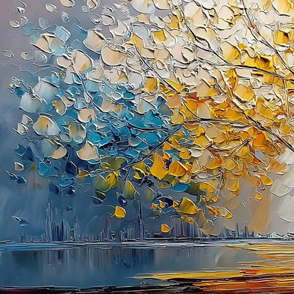 VIBRANT HORIZON: Textured Palette Knife Tree of Life Landscape Painting | rectangular format, hand-painted canvas edge