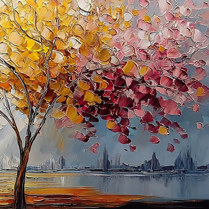 VIBRANT HORIZON: Textured Palette Knife Tree of Life Landscape Painting | rolled canvas, ready for custom framing