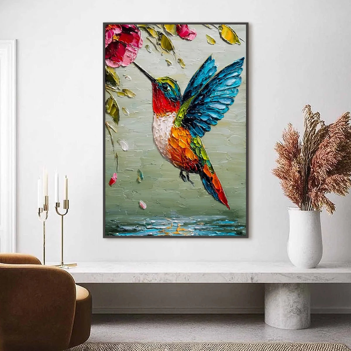 NECTAR FLIGHT: Vibrant Impressionist Hummingbird Floral Oil Painting | Impressionist closeup, raised brushwork detail
