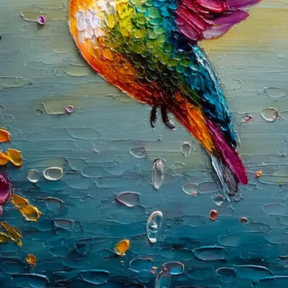 NECTAR FLIGHT: Vibrant Impressionist Hummingbird Floral Oil Painting | rectangular format, hand-painted canvas edge