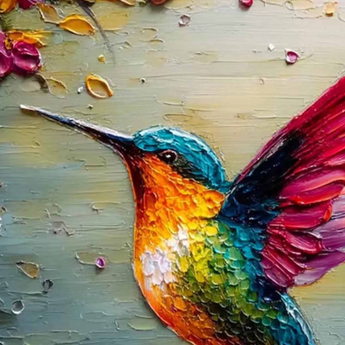 NECTAR FLIGHT: Vibrant Impressionist Hummingbird Floral Oil Painting | rolled canvas, ready for custom framing