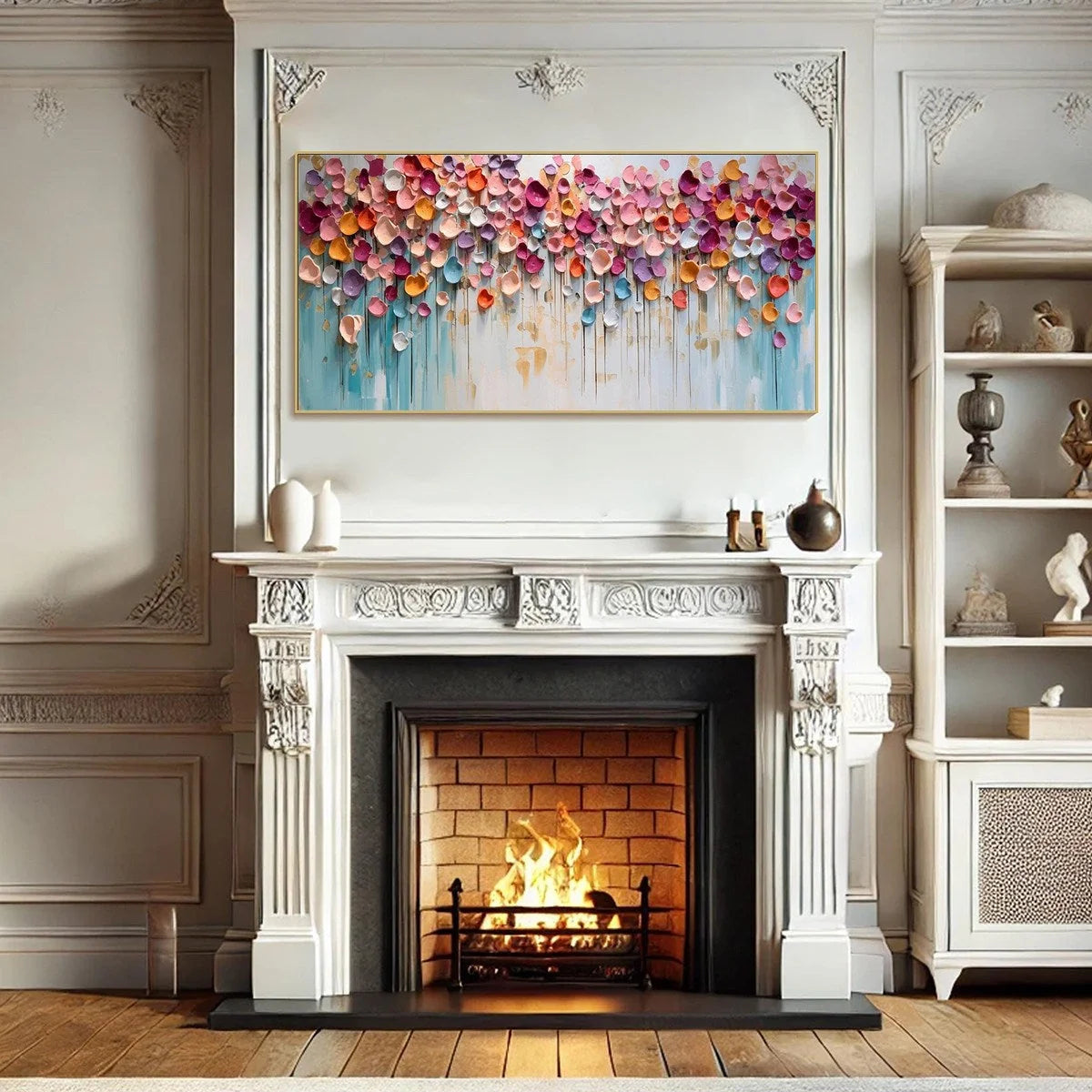 Vibrant Petals-A Burst of Colors in Oil Painting | black frame version on white wall