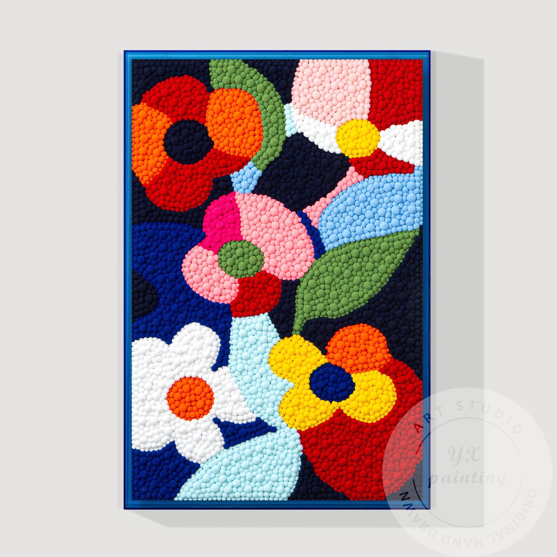 Vibrant Punch Needle Flower Art, Yarn Ball Texture Painting, Handmade Tufted Wal #11