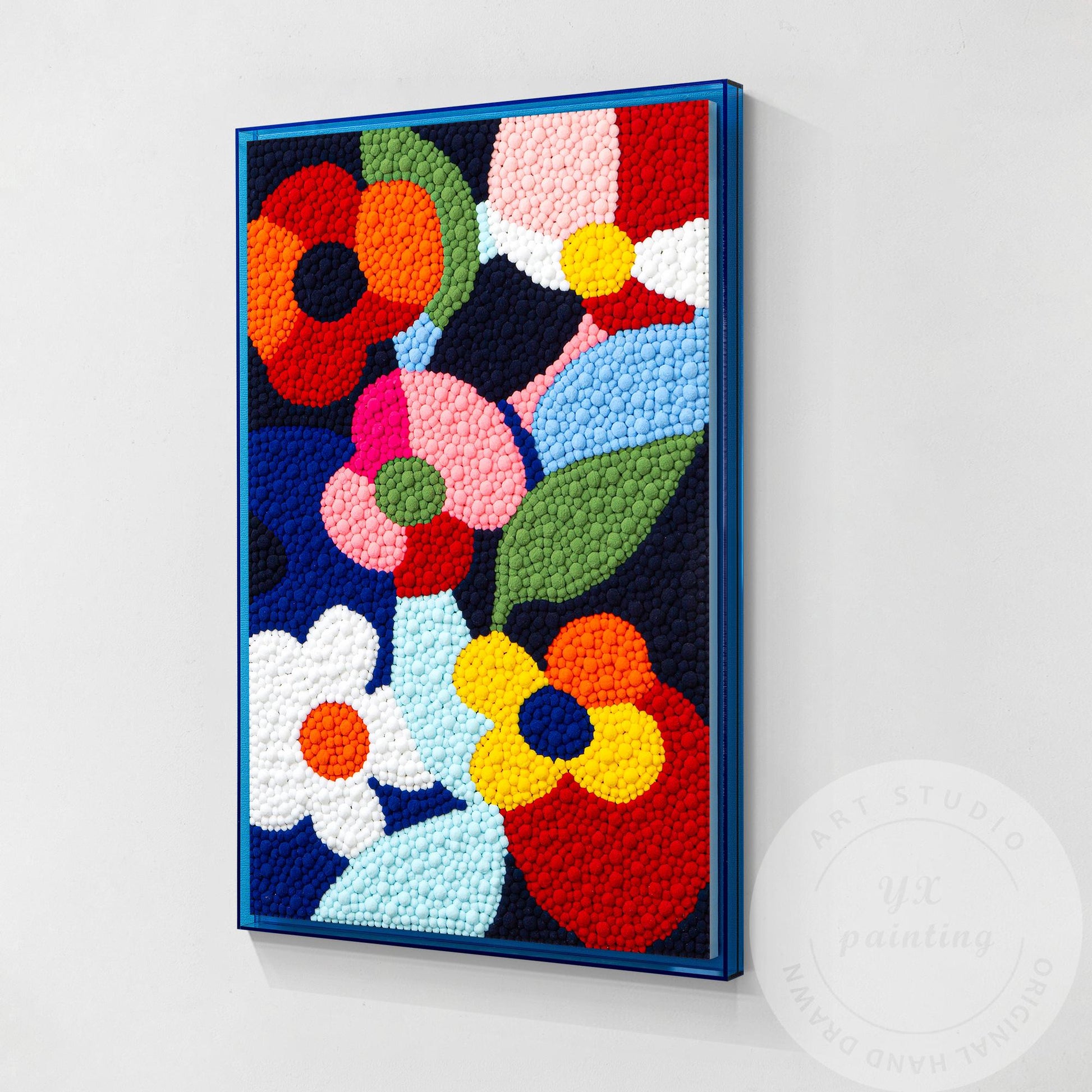 Vibrant Punch Needle Flower Art, Yarn Ball Texture Painting, Handmade Tufted Wal #12