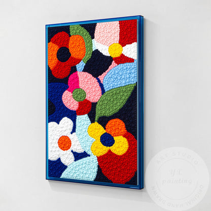 Vibrant Punch Needle Flower Art, Yarn Ball Texture Painting, Handmade Tufted Wal #12