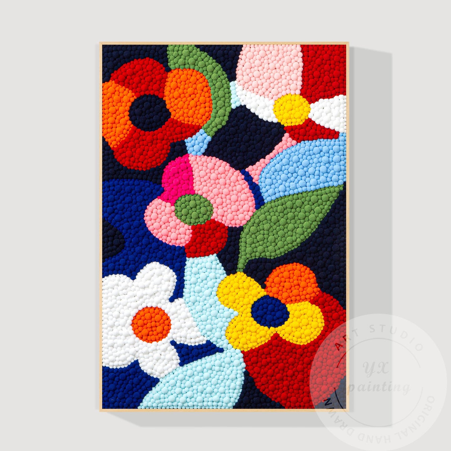Vibrant Punch Needle Flower Art, Yarn Ball Texture Painting, Handmade Tufted Wal #13