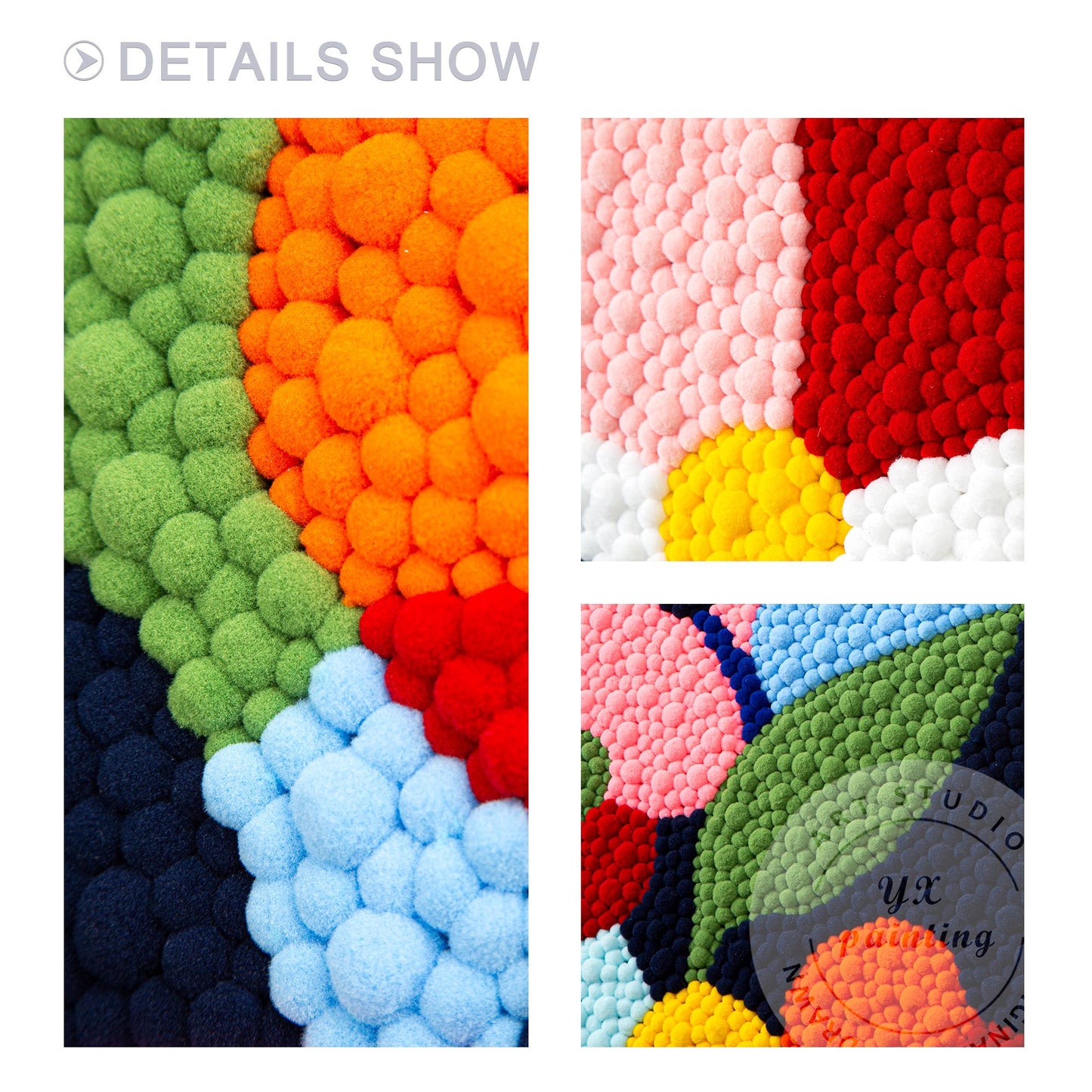Vibrant Punch Needle Flower Art, Yarn Ball Texture Painting, Handmade Tufted Wal #14