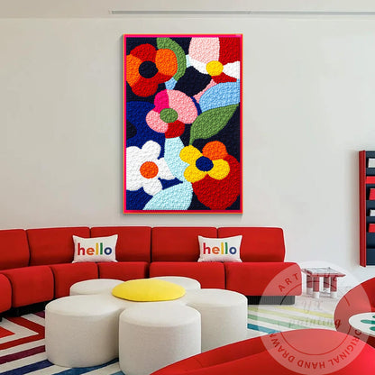 Vibrant Punch Needle Flower Art, Yarn Ball Texture Painting, Handmade Tufted Wal #3