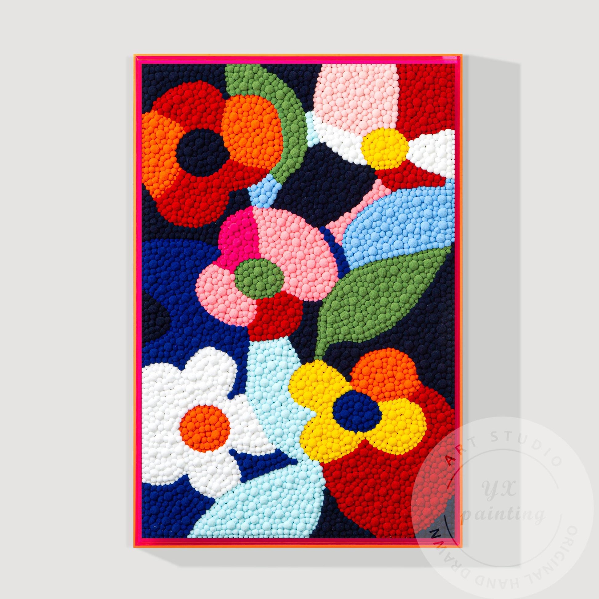 Vibrant Punch Needle Flower Art, Yarn Ball Texture Painting, Handmade Tufted Wal #7