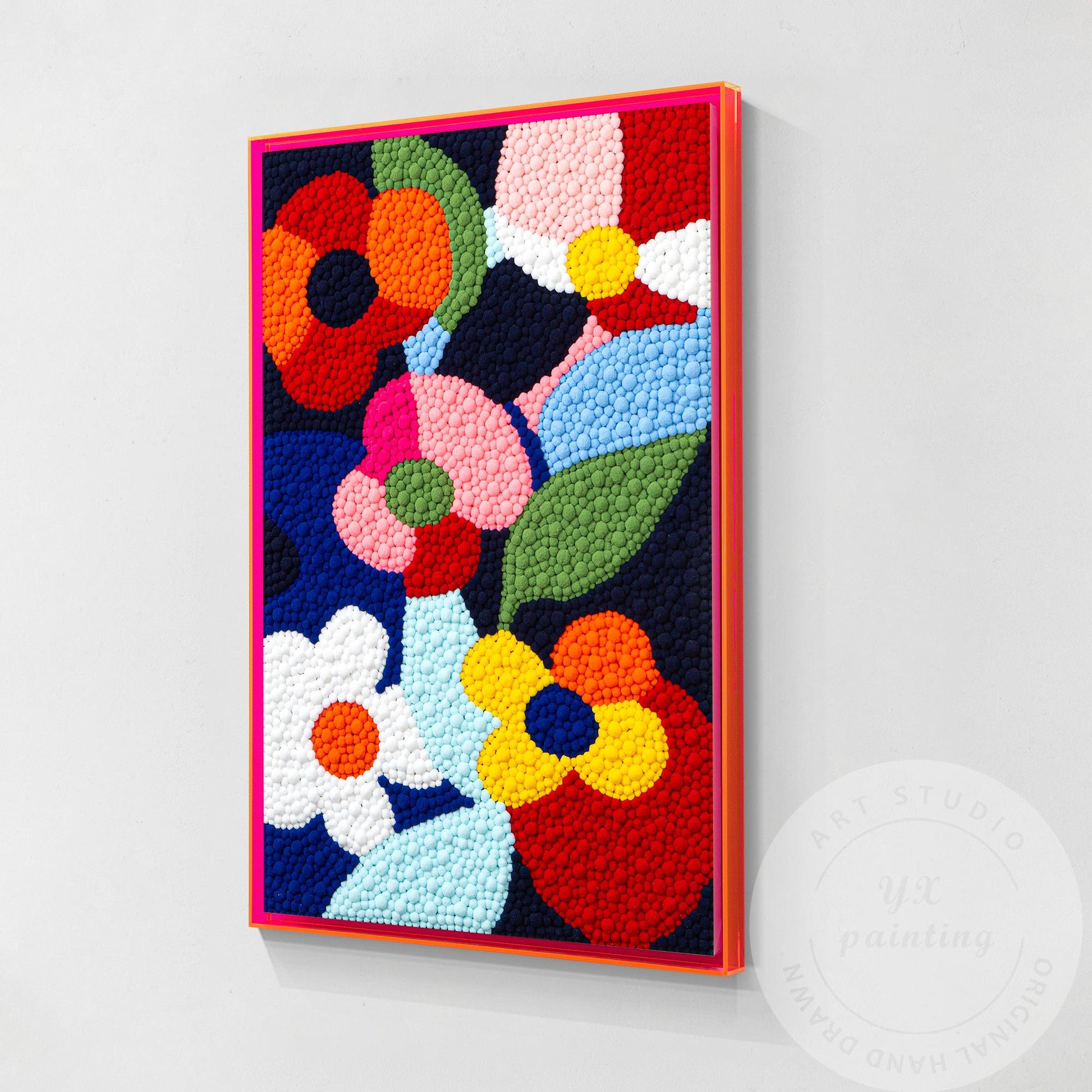 Vibrant Punch Needle Flower Art, Yarn Ball Texture Painting, Handmade Tufted Wal #8