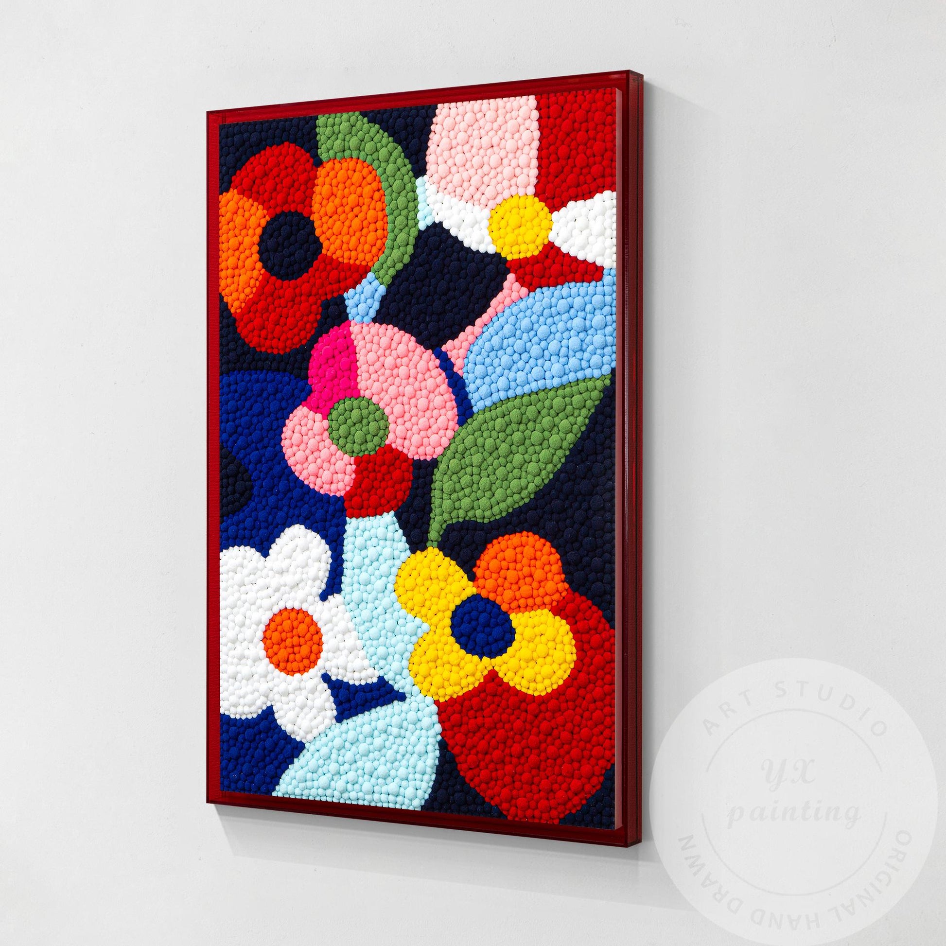 Vibrant Punch Needle Flower Art, Yarn Ball Texture Painting, Handmade Tufted Wal #10