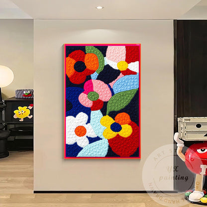 Vibrant Punch Needle Flower Art, Yarn Ball Texture Painting, Handmade Tufted Wal #1