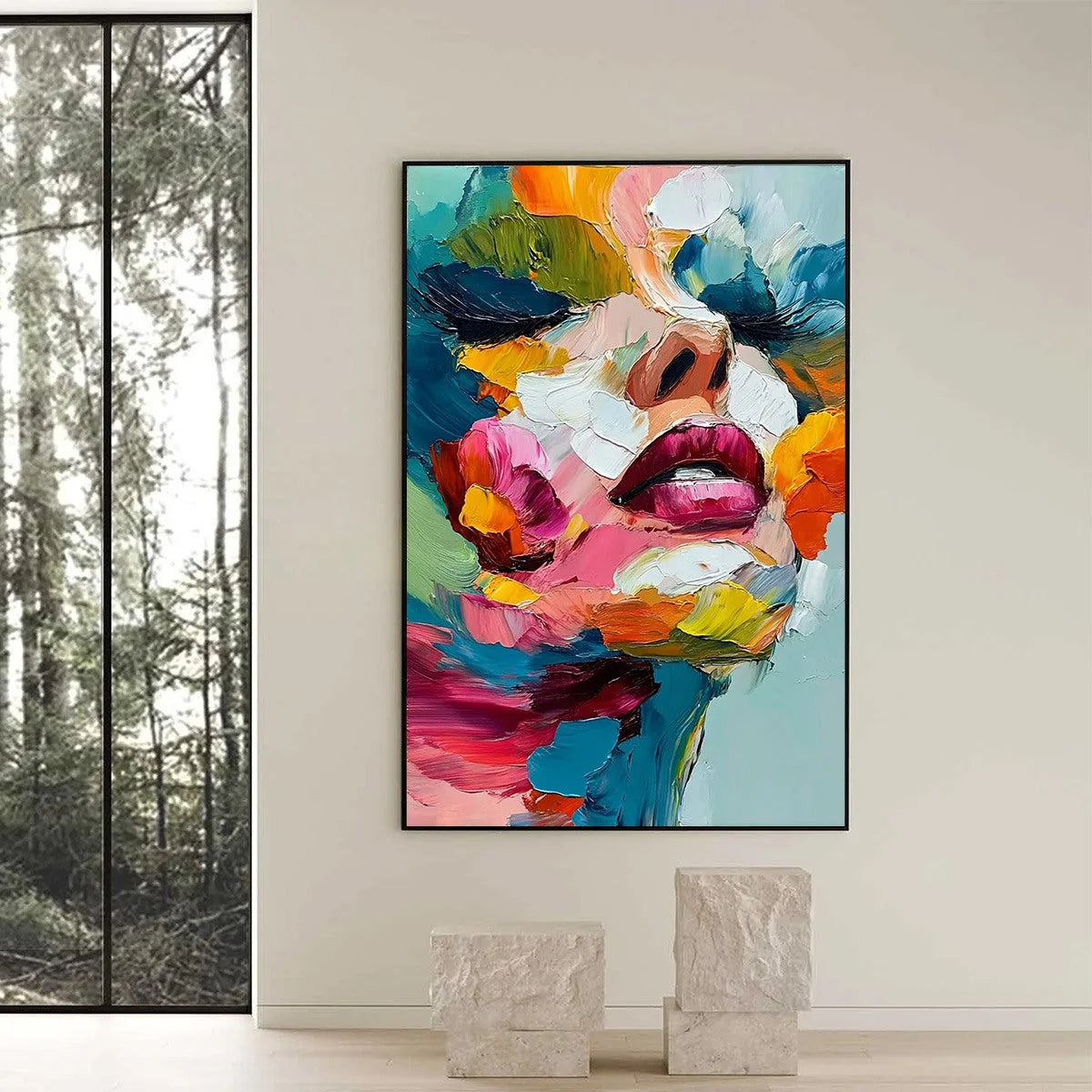 VIBRANT REPOSE: Colorful Abstract Portrait Impasto Oil Painting | Abstract closeup, raised brushwork detail