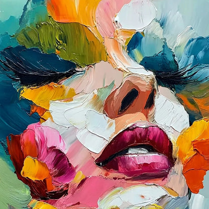VIBRANT REPOSE: Colorful Abstract Portrait Impasto Oil Painting | rectangular format, hand-painted canvas edge