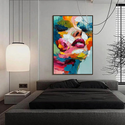 VIBRANT REPOSE: Colorful Abstract Portrait Impasto Oil Painting | Abstract mood, soft natural light studio shot