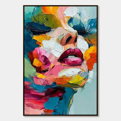 VIBRANT REPOSE: Colorful Abstract Portrait Impasto Oil Painting | hanging in living room, Abstract wall art