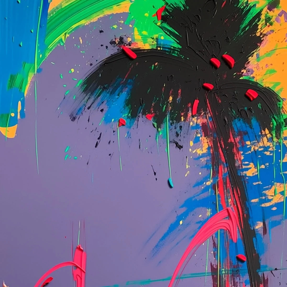 VICE CITY: Vibrant Abstract Impasto Painting of a Night Drive | rectangular format, hand-painted canvas edge