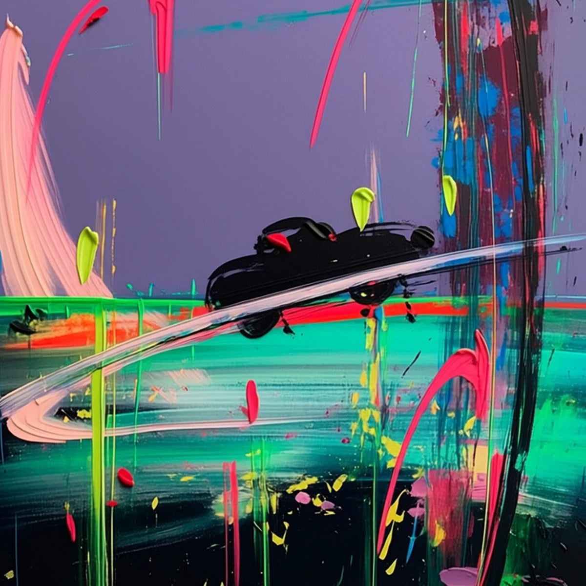 VICE CITY: Vibrant Abstract Impasto Painting of a Night Drive | rolled canvas, ready for custom framing