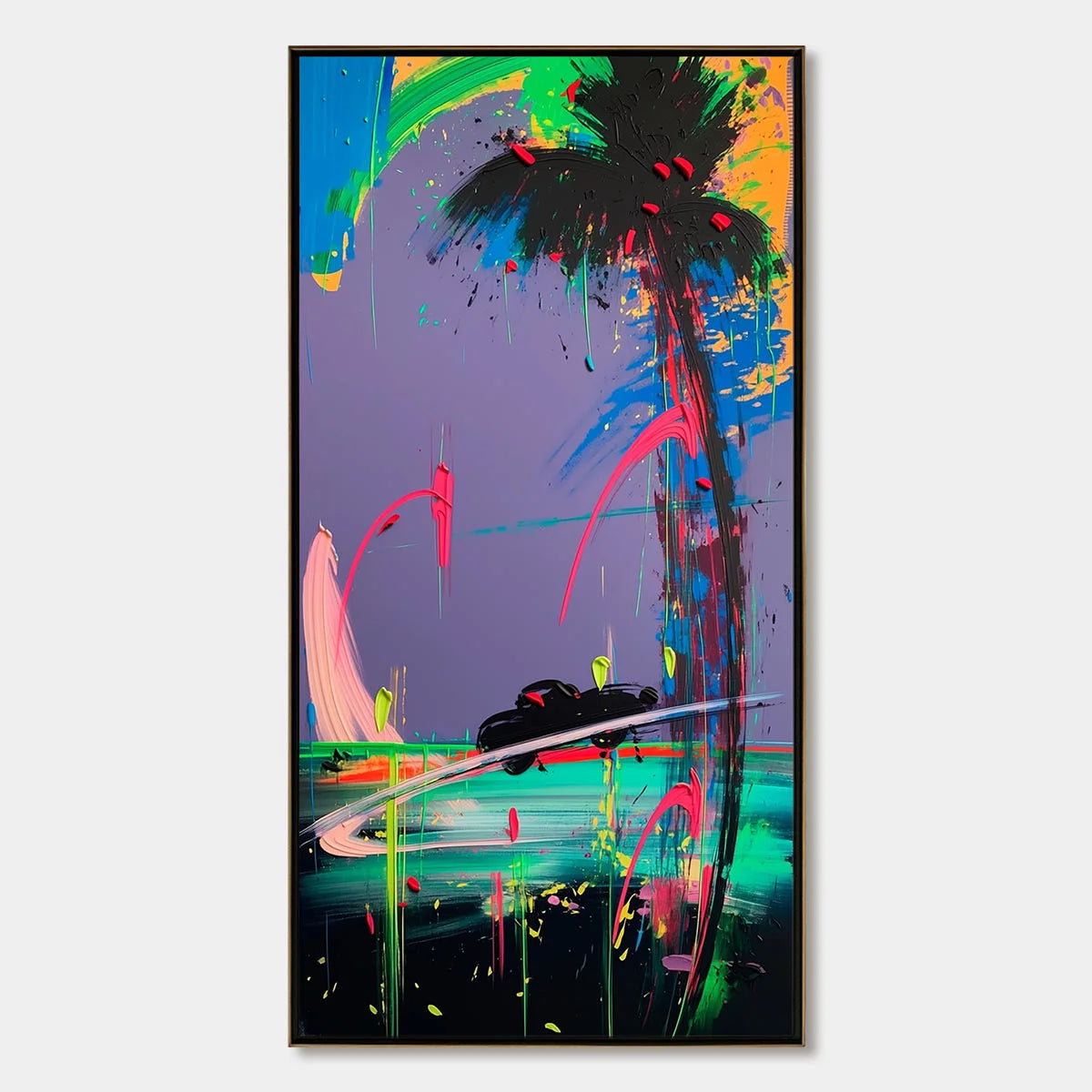 VICE CITY: Vibrant Abstract Impasto Painting of a Night Drive | hanging in living room, Abstract wall art
