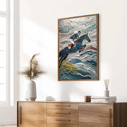 VICTORY'S EDGE: Heavily Textured Impasto Equestrian Sports Painting | multi-color palette, original oil on stretched canvas art