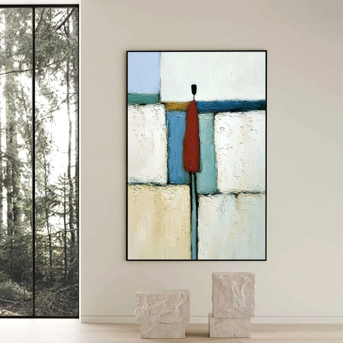 THE VISITOR: Textured Abstract Figurative Painting for Modern Decor | Figurative closeup, raised brushwork detail