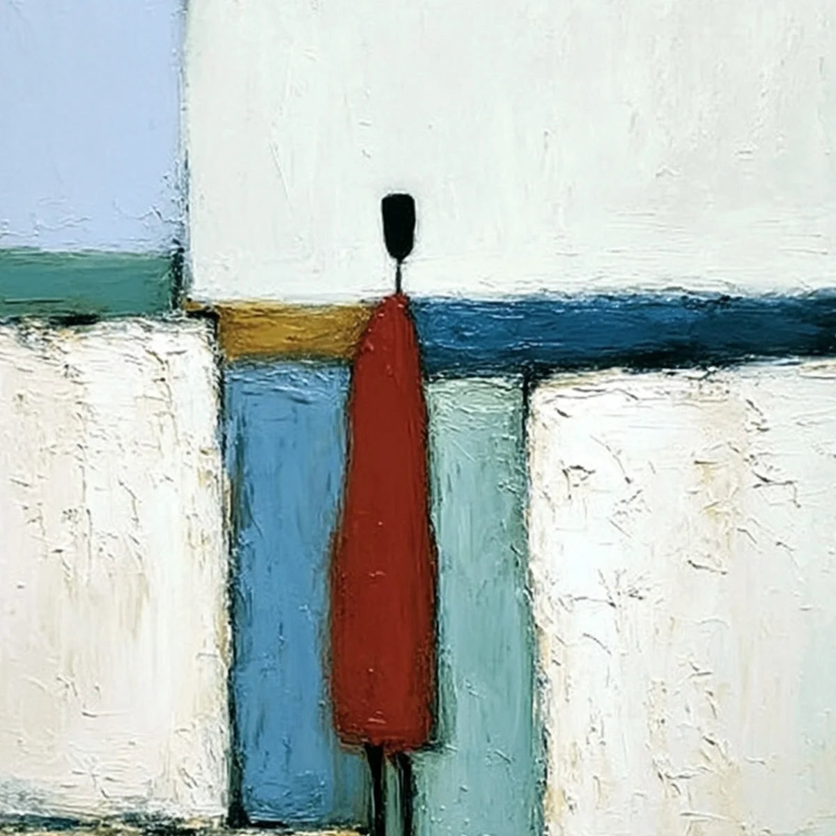 THE VISITOR: Textured Abstract Figurative Painting for Modern Decor | rectangular format, hand-painted canvas edge