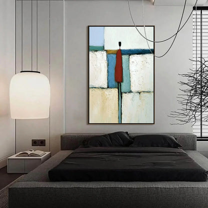 THE VISITOR: Textured Abstract Figurative Painting for Modern Decor | black frame version on white wall