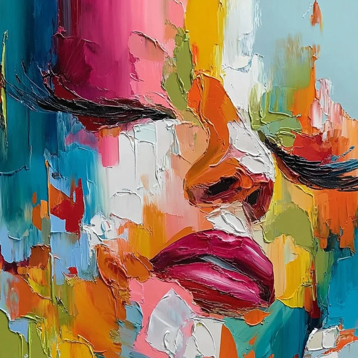 VIVID DREAM: Colorful Abstract Impasto Portrait Painting | rectangular format, hand-painted canvas edge