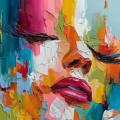 VIVID DREAM: Colorful Abstract Impasto Portrait Painting | rectangular format, hand-painted canvas edge