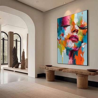 VIVID DREAM: Colorful Abstract Impasto Portrait Painting | Abstract mood, soft natural light studio shot